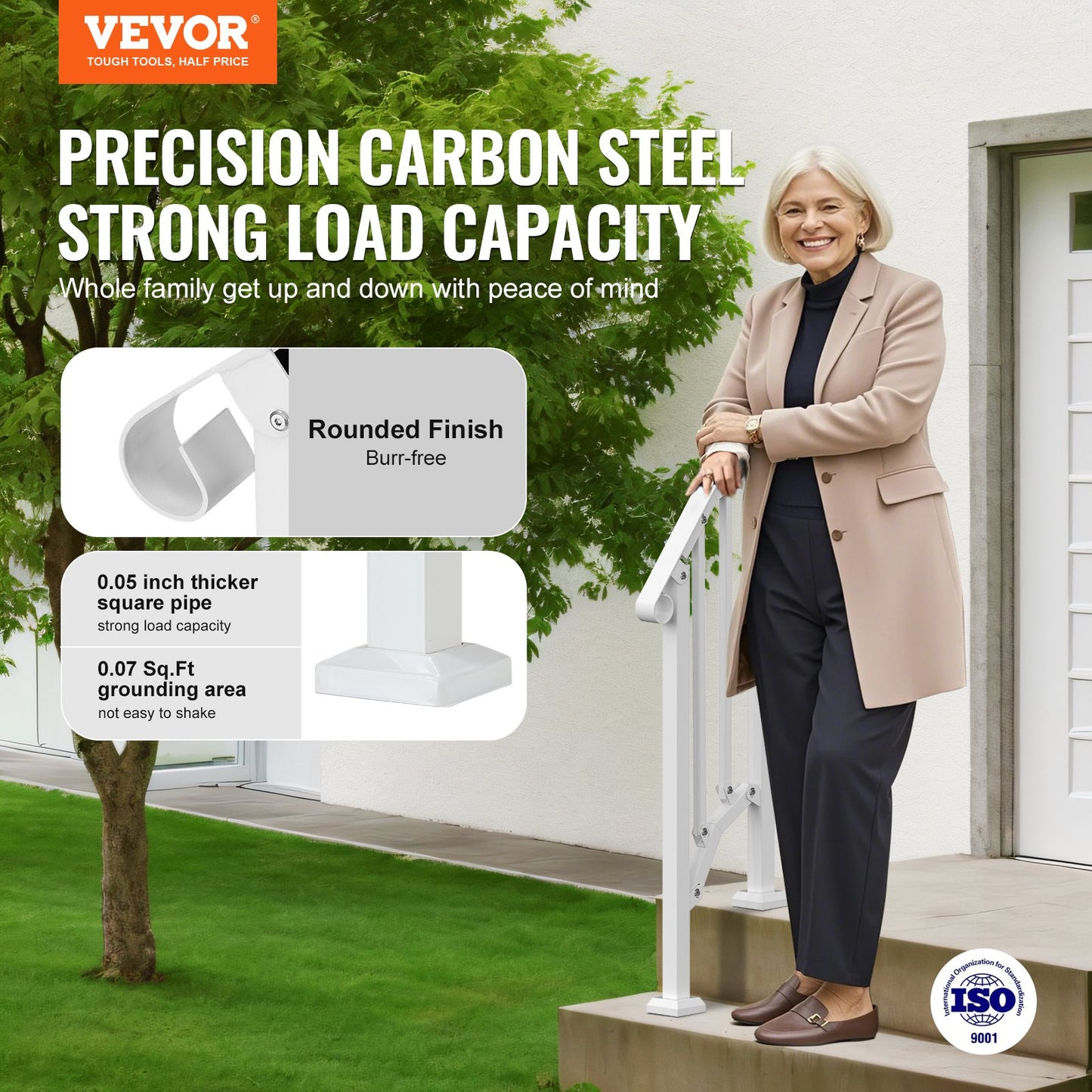 Handrails for Outdoor Steps, 1-2 Step Stair Hand Rail Kit, Transitional Carbon Steel Railings with Installation Kit, Stair Rails for Seniors, Concrete Steps & Porch & Deck, White Retro Arch - Image 2