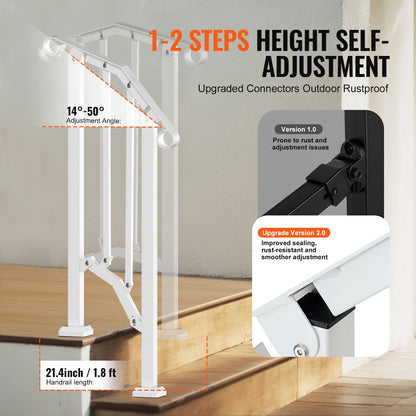 Handrails for Outdoor Steps, 1-2 Step Stair Hand Rail Kit, Transitional Carbon Steel Railings with Installation Kit, Stair Rails for Seniors, Concrete Steps & Porch & Deck, White Retro Arch - Image 3