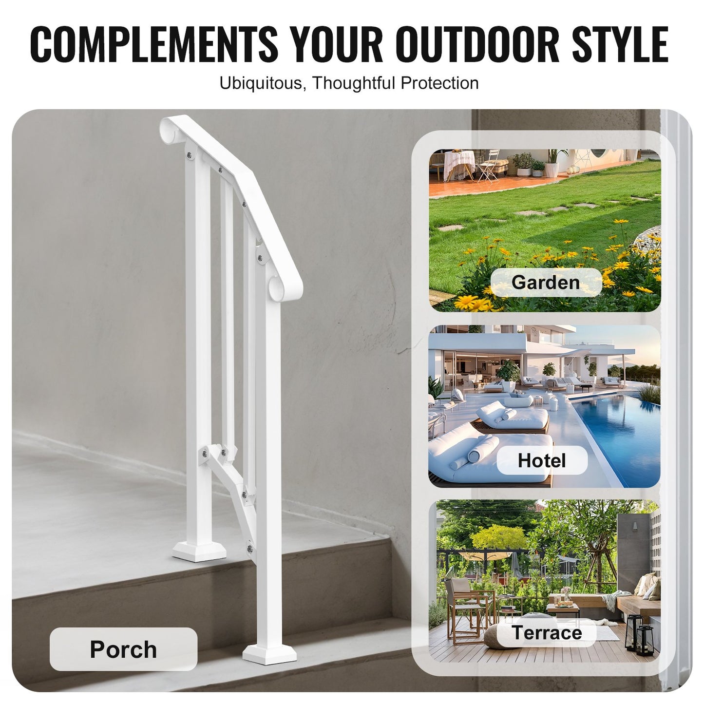 Handrails for Outdoor Steps, 1-2 Step Stair Hand Rail Kit, Transitional Carbon Steel Railings with Installation Kit, Stair Rails for Seniors, Concrete Steps & Porch & Deck, White Retro Arch - Image 6