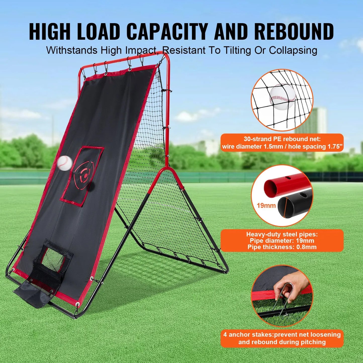 Baseball And Softball Rebounder Net 3.5x4.5 ft 2-in-1 Switch Hitter Pitch - Image 5