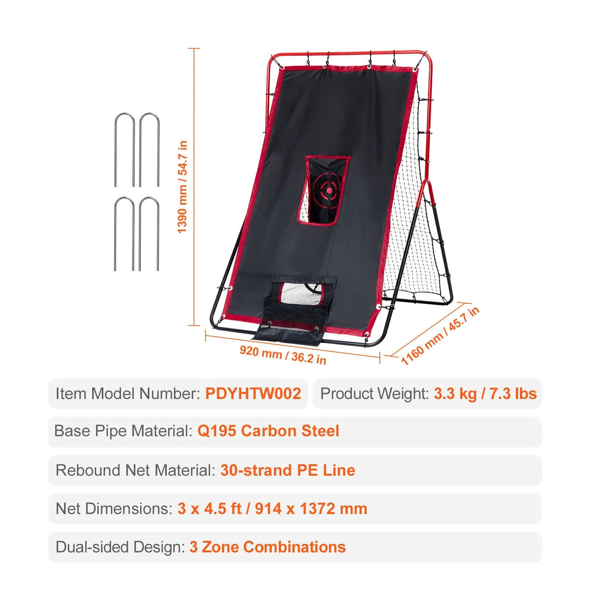 Baseball And Softball Rebounder Net 3.5x4.5 ft 2-in-1 Switch Hitter Pitch - Image 7