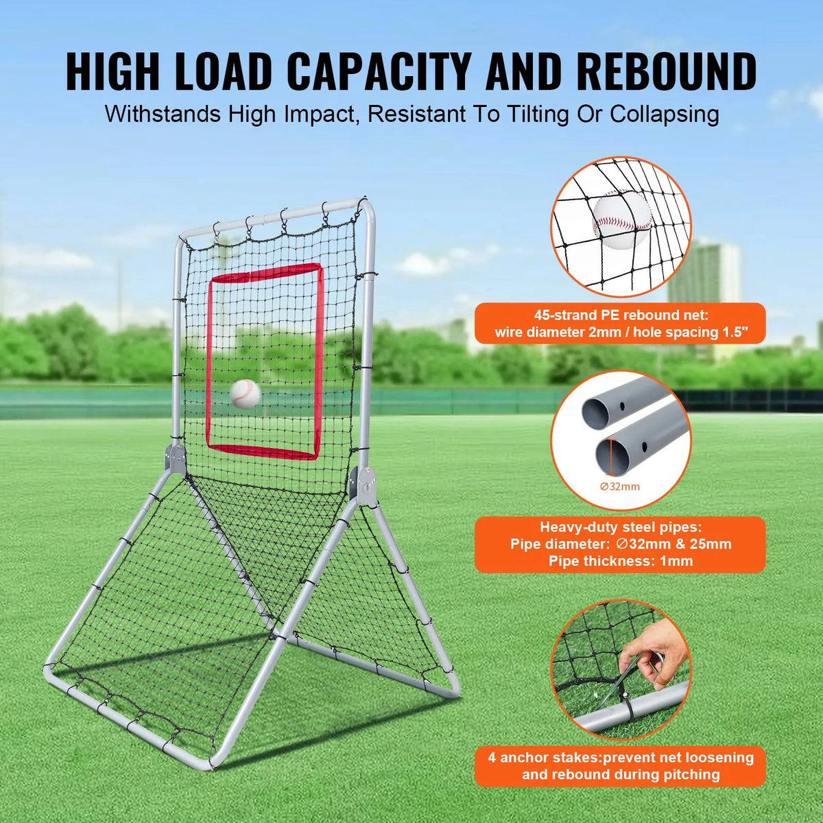 Baseball And Softball Rebounder Net, 3.5 x 6 ft PitchBack Baseball Pitching Nest, Softball Pitchback Net, Fielding Trainer, Bounce Back Net for Fielding/Throwing Practice, 5 Adjustable Angles - Image 5