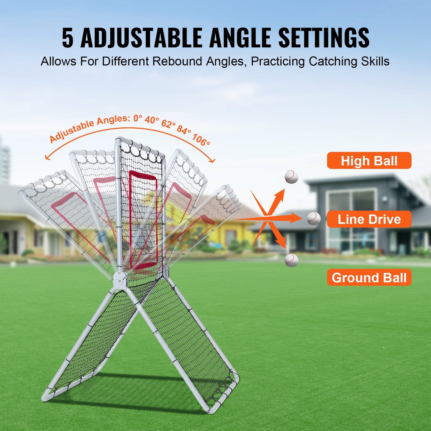 Baseball And Softball Rebounder Net, 3.5 x 6 ft PitchBack Baseball Pitching Nest, Softball Pitchback Net, Fielding Trainer, Bounce Back Net for Fielding/Throwing Practice, 5 Adjustable Angles - Image 3