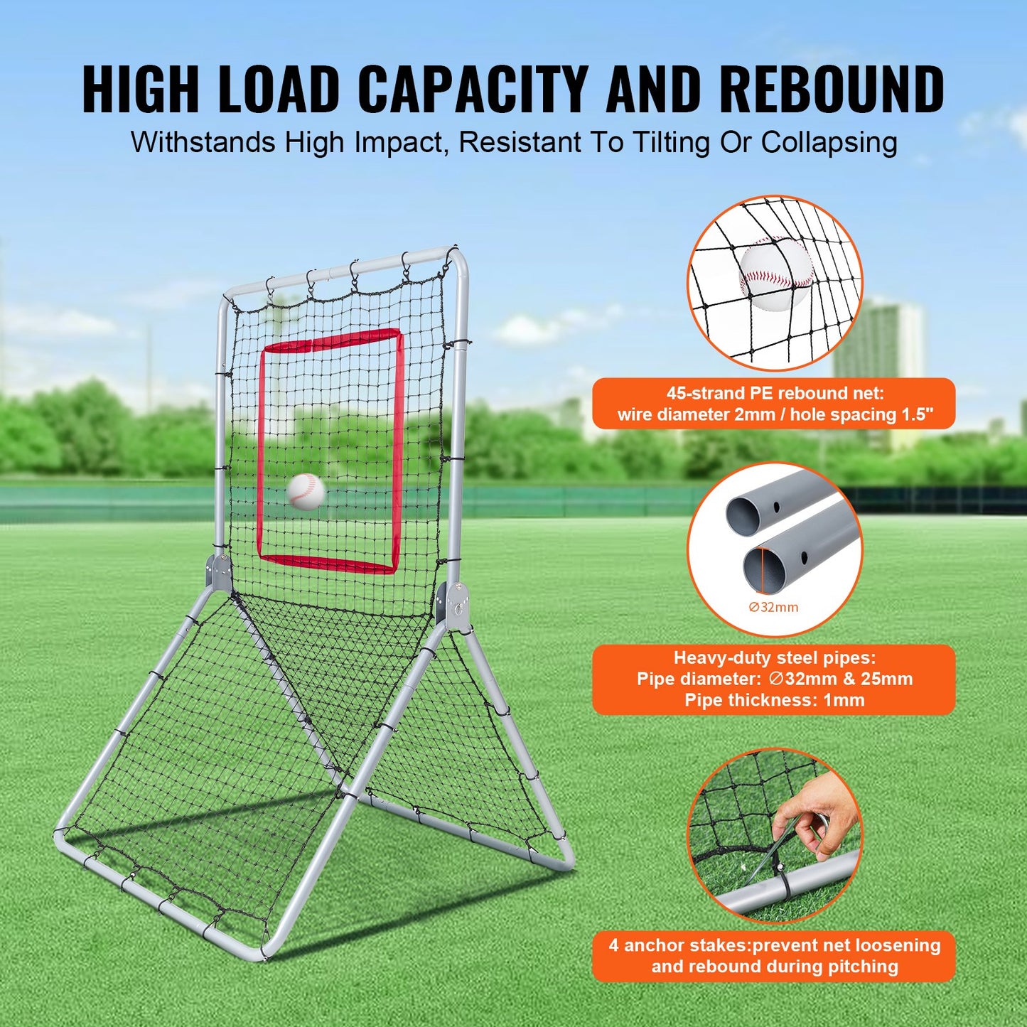 Baseball And Softball Rebounder Net, 3.5 x 6 ft PitchBack Baseball Pitching Nest, Softball Pitchback Net, Fielding Trainer, Bounce Back Net for Fielding/Throwing Practice, 5 Adjustable Angles - Image 5