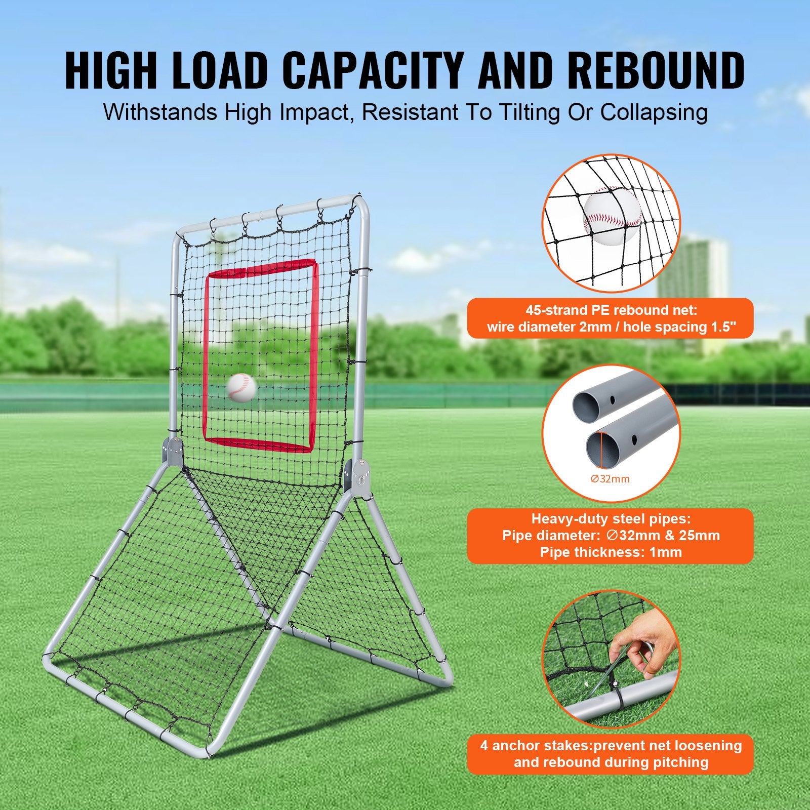Baseball And Softball Rebounder Net, 3.5 x 6 ft PitchBack Baseball Pitching Nest, Softball Pitchback Net, Fielding Trainer, Bounce Back Net for Fielding/Throwing Practice, 5 Adjustable Angles - Image 5
