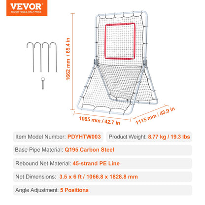 Baseball And Softball Rebounder Net, 3.5 x 6 ft PitchBack Baseball Pitching Nest, Softball Pitchback Net, Fielding Trainer, Bounce Back Net for Fielding/Throwing Practice, 5 Adjustable Angles - Image 7