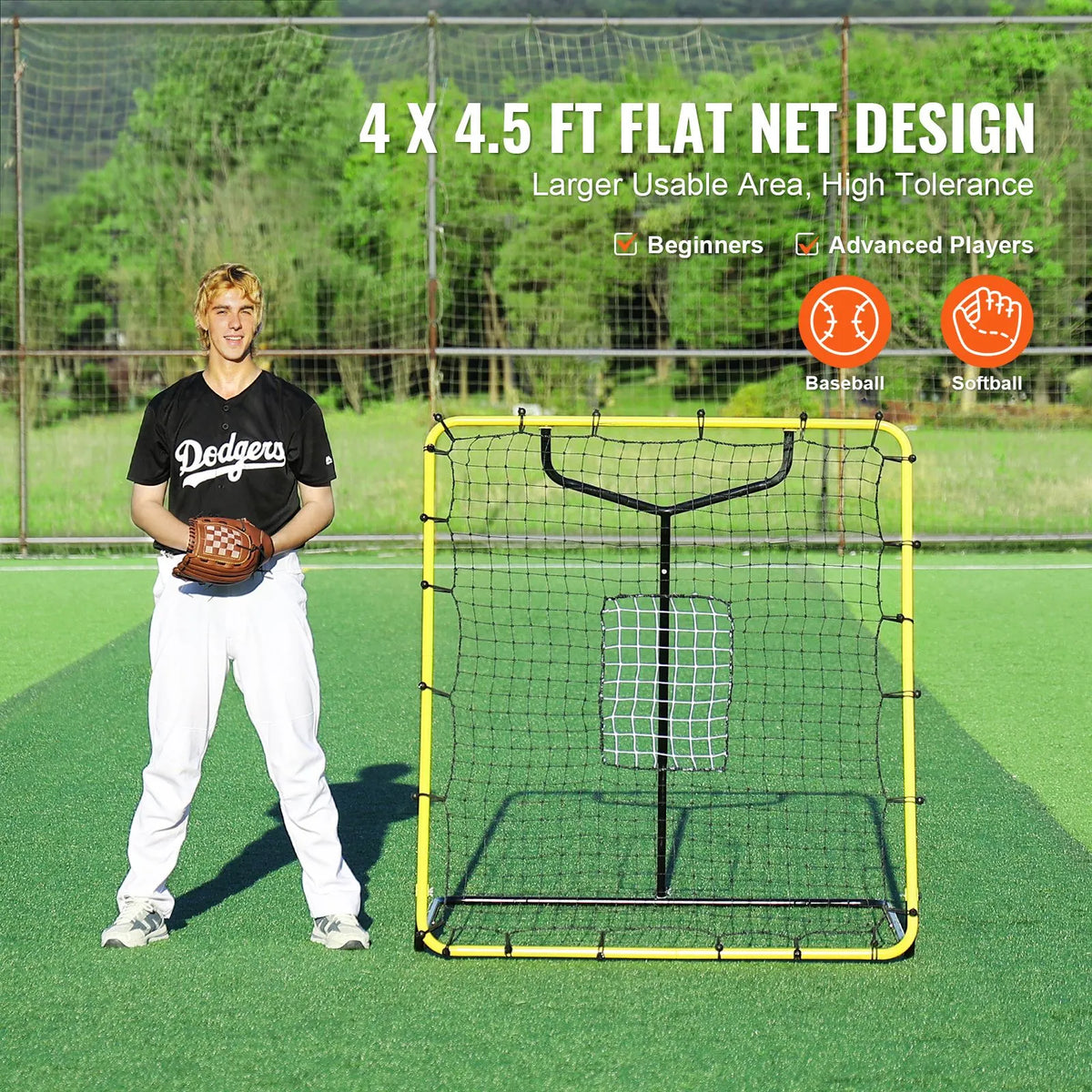 Baseball And Softball Rebounder Net, 4 x 4.5 Feet PitchBack Baseball Nest for Pitching and Fielding Training, Pitch Return Trainer Rebound Net with Pitching Target, 4 Adjustable Angles - Image 2