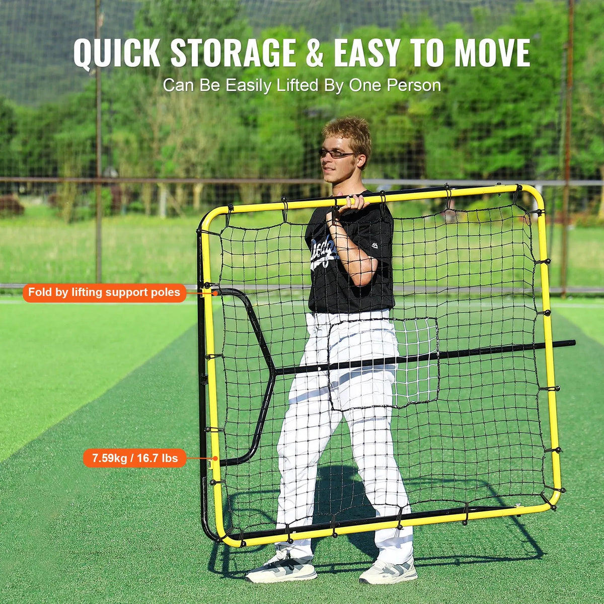 Baseball And Softball Rebounder Net, 4 x 4.5 Feet PitchBack Baseball Nest for Pitching and Fielding Training, Pitch Return Trainer Rebound Net with Pitching Target, 4 Adjustable Angles - Image 6