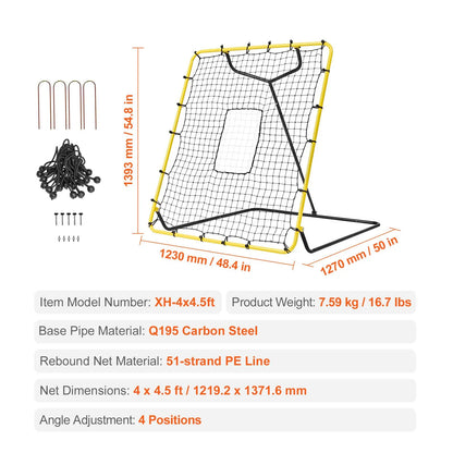 Baseball And Softball Rebounder Net, 4 x 4.5 Feet PitchBack Baseball Nest for Pitching and Fielding Training, Pitch Return Trainer Rebound Net with Pitching Target, 4 Adjustable Angles - Image 7