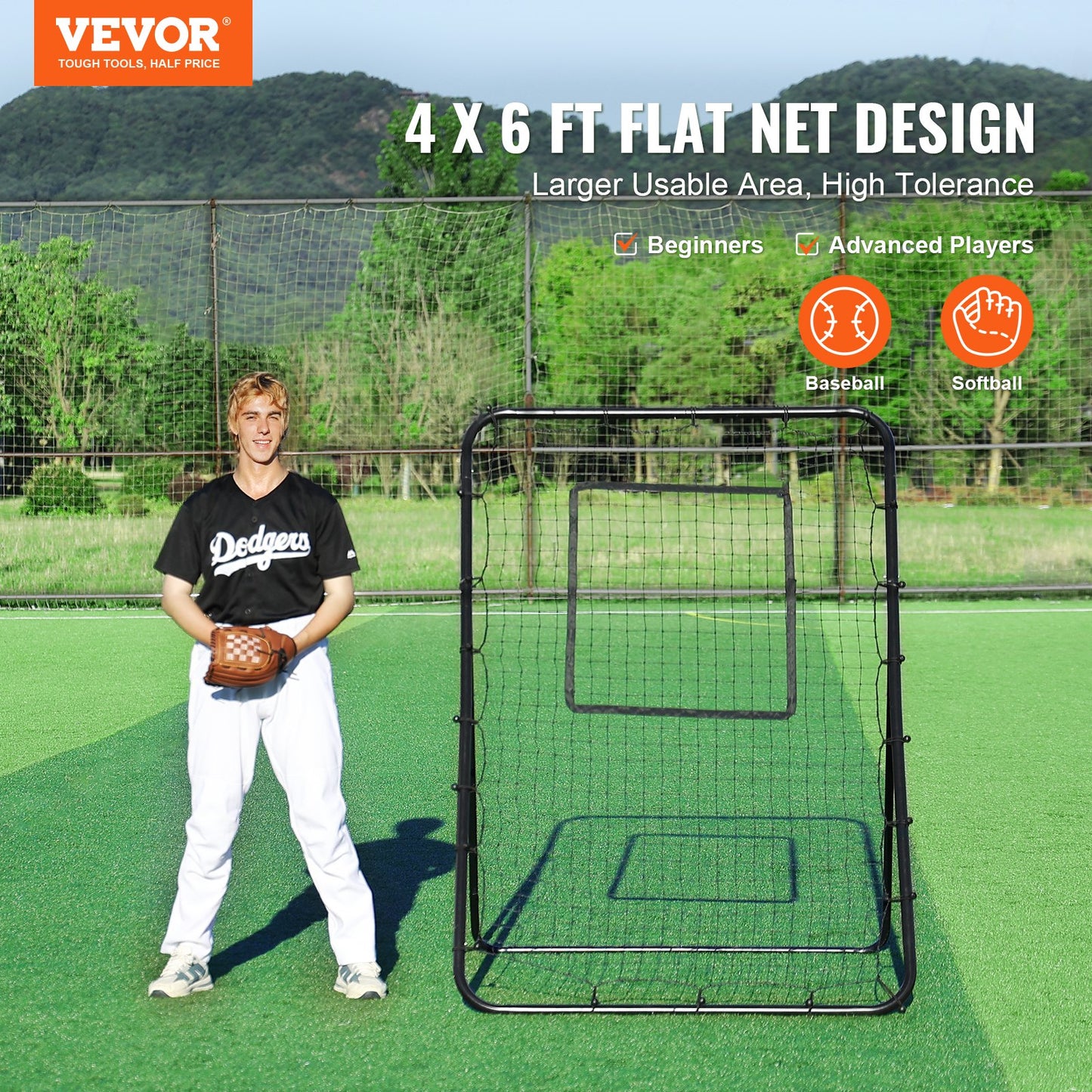 Baseball And Softball Rebounder Net, 4 x 6 Feet PitchBack Baseball Nest for Pitching and Fielding Training, Pitch Return Trainer Rebound Net with Pitching Target, 4 Adjustable Angles - Image 2