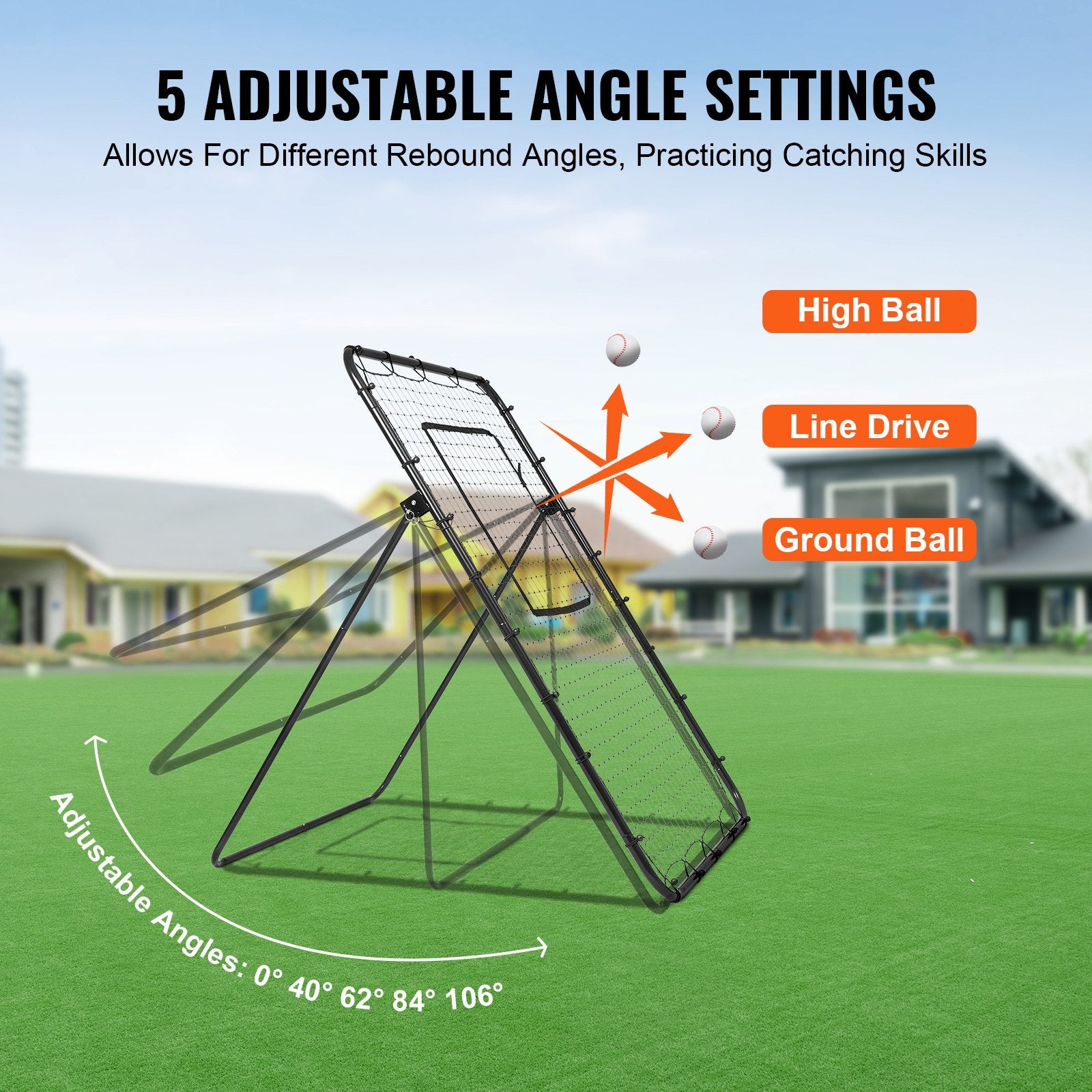 Baseball And Softball Rebounder Net, 4 x 6 Feet PitchBack Baseball Nest for Pitching and Fielding Training, Pitch Return Trainer Rebound Net with Pitching Target, 4 Adjustable Angles - Image 3