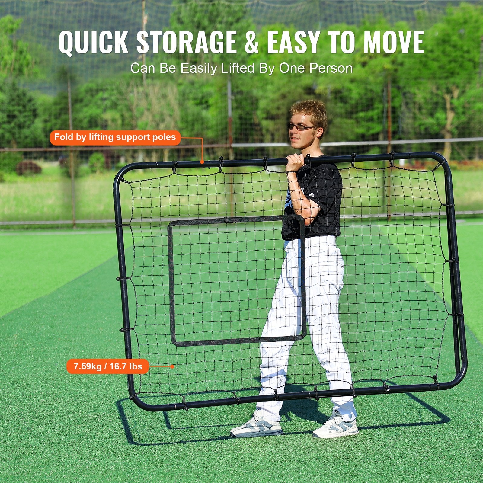 Baseball And Softball Rebounder Net, 4 x 6 Feet PitchBack Baseball Nest for Pitching and Fielding Training, Pitch Return Trainer Rebound Net with Pitching Target, 4 Adjustable Angles - Image 6