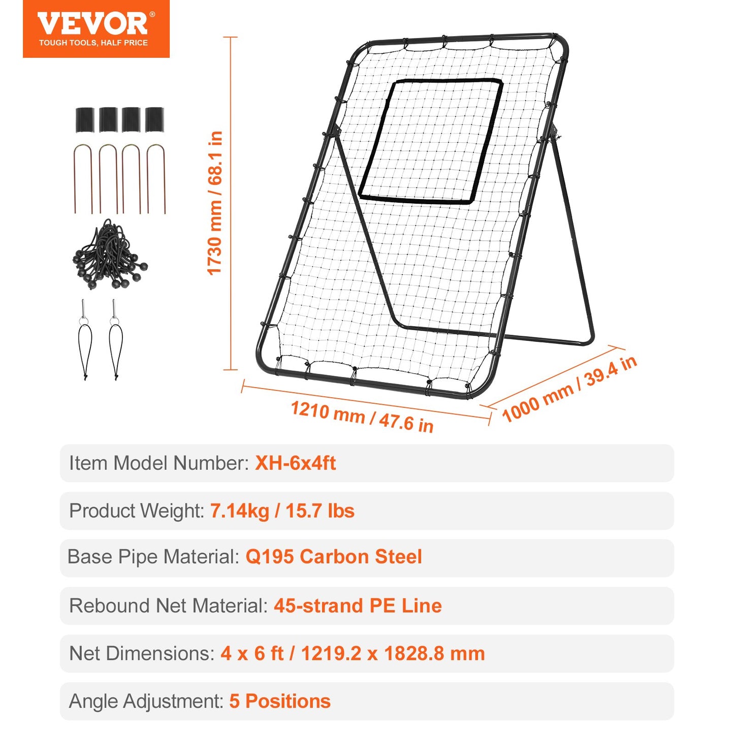 Baseball And Softball Rebounder Net, 4 x 6 Feet PitchBack Baseball Nest for Pitching and Fielding Training, Pitch Return Trainer Rebound Net with Pitching Target, 4 Adjustable Angles - Image 7