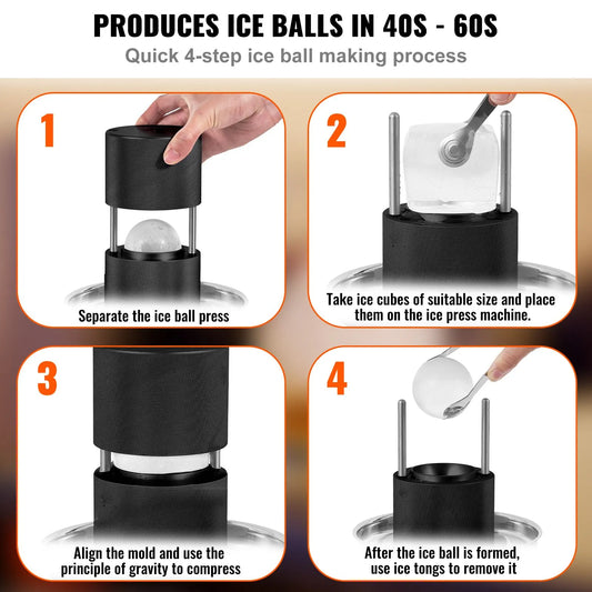 Ice Ball Press, 6cm Ice Ball Maker, Aircraft Al Alloy Ice Ball Press Kit for 60mm Ice Sphere, Ice Press with Tong and Drip Tray, for Whiskey, Cocktail, Bourbon, Scot on Party & Holiday, Black - Image 3