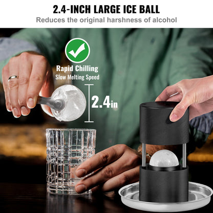 Ice Ball Press, 6cm Ice Ball Maker, Aircraft Al Alloy Ice Ball Press Kit for 60mm Ice Sphere, Ice Press with Tong and Drip Tray, for Whiskey, Cocktail, Bourbon, Scot on Party & Holiday, Black - Image 4