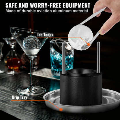 Ice Ball Press, 6cm Ice Ball Maker, Aircraft Al Alloy Ice Ball Press Kit for 60mm Ice Sphere, Ice Press with Tong and Drip Tray, for Whiskey, Cocktail, Bourbon, Scot on Party & Holiday, Black - Image 5