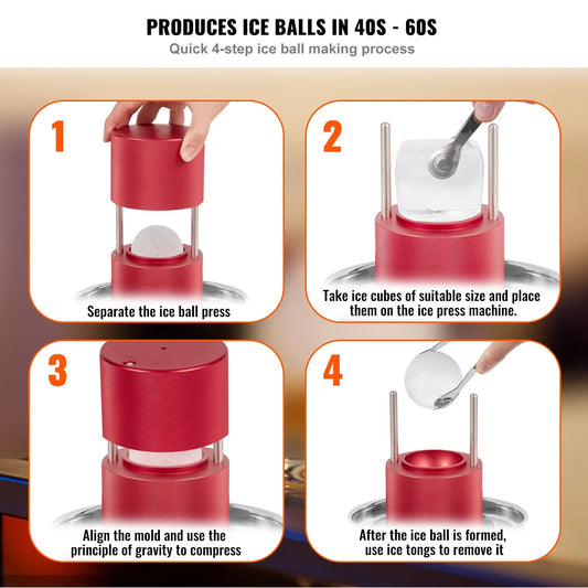 Ice Ball Press, 6cm Ice Ball Maker, Aircraft Al Alloy Ice Ball Press Kit for 60mm Ice Sphere, Ice Press with Tong and Drip Tray, for Whiskey, Cocktail, Bourbon, Scot on Party & Holiday, Red - Image 3