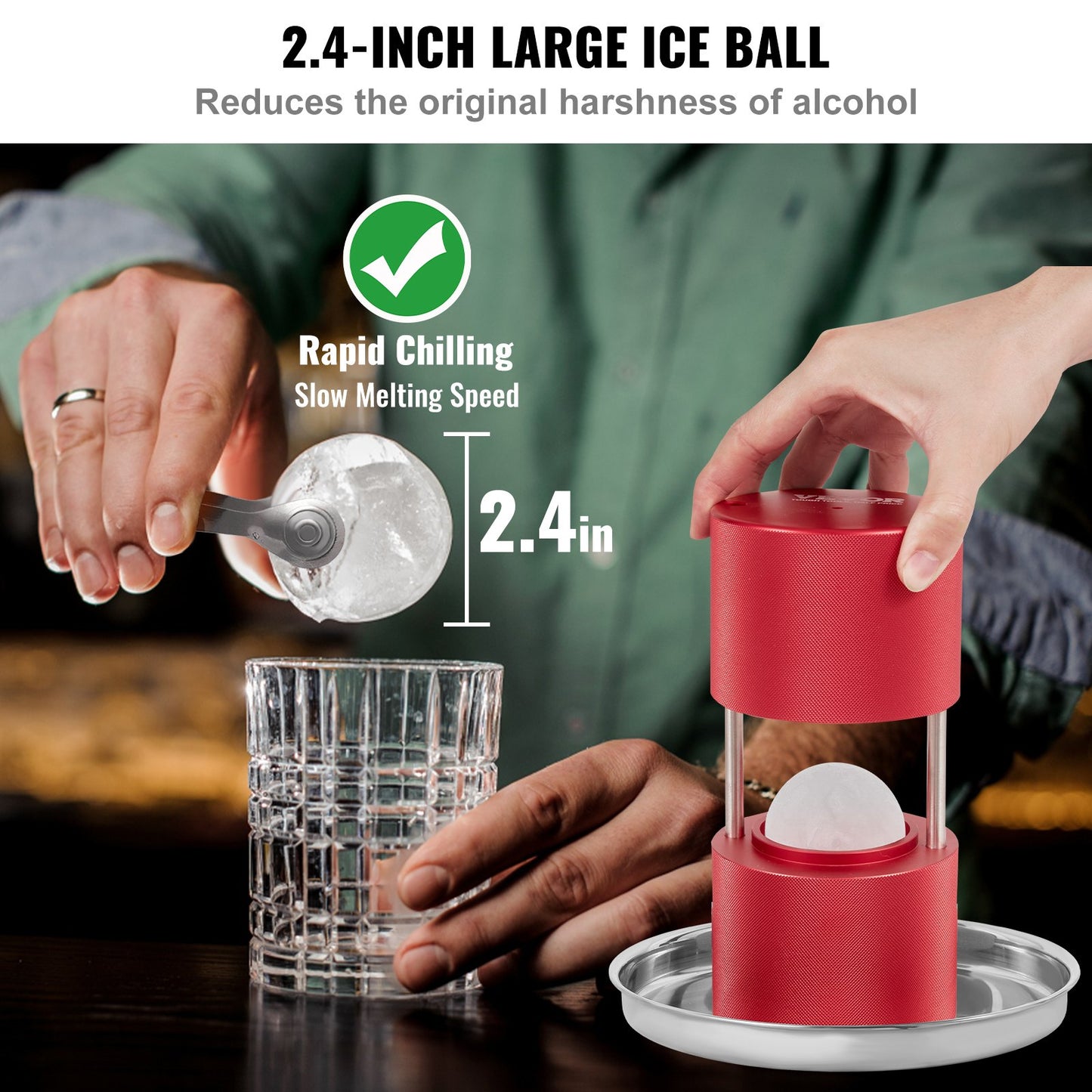 Ice Ball Press, 6cm Ice Ball Maker, Aircraft Al Alloy Ice Ball Press Kit for 60mm Ice Sphere, Ice Press with Tong and Drip Tray, for Whiskey, Cocktail, Bourbon, Scot on Party & Holiday, Red - Image 4