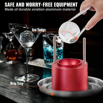 Ice Ball Press, 6cm Ice Ball Maker, Aircraft Al Alloy Ice Ball Press Kit for 60mm Ice Sphere, Ice Press with Tong and Drip Tray, for Whiskey, Cocktail, Bourbon, Scot on Party & Holiday, Red - Image 5