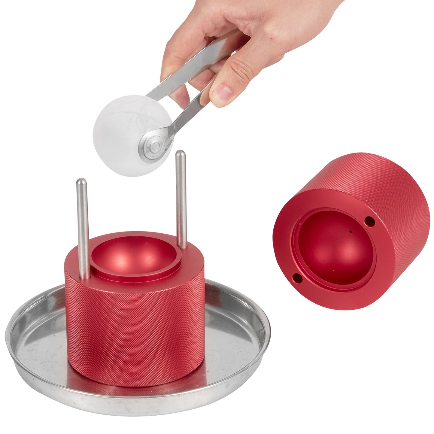 Ice Ball Press, 6cm Ice Ball Maker, Aircraft Al Alloy Ice Ball Press Kit for 60mm Ice Sphere, Ice Press with Tong and Drip Tray, for Whiskey, Cocktail, Bourbon, Scot on Party & Holiday, Red - Image 9
