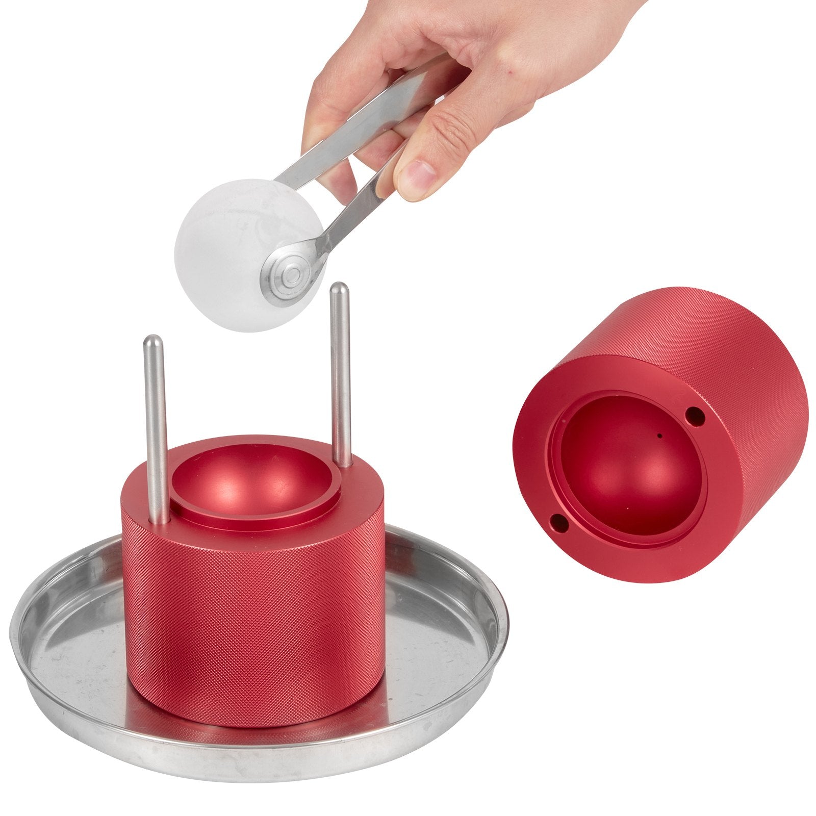 Ice Ball Press, 6cm Ice Ball Maker, Aircraft Al Alloy Ice Ball Press Kit for 60mm Ice Sphere, Ice Press with Tong and Drip Tray, for Whiskey, Cocktail, Bourbon, Scot on Party & Holiday, Red - Image 9