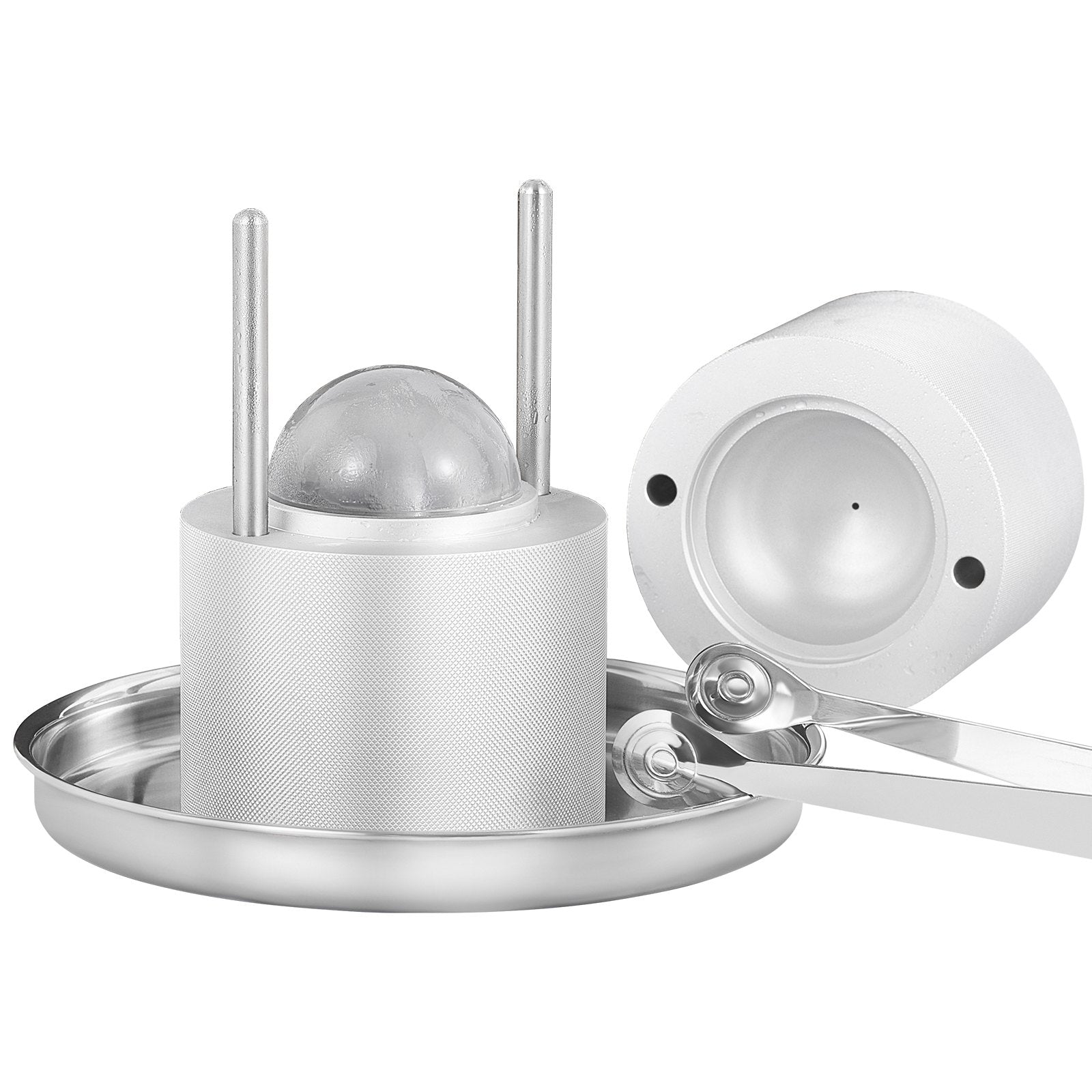 Ice Ball Press Kit, Aircraft Al Alloy Ice Press with Ice Block Mold, Large Mat, Tong, Drip Tray, One Glass, Round Ice Ball Maker 2.4"/60 mm Ice Sphere, for Whiskey, Cocktail on Party & Holiday