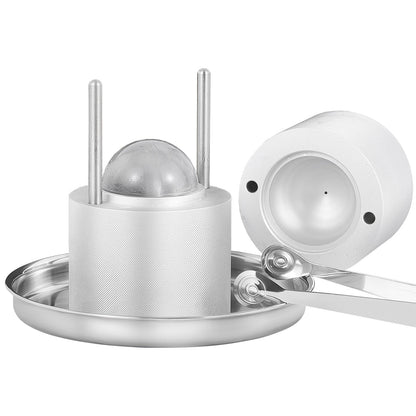 Ice Ball Press Kit, Aircraft Al Alloy Ice Press with Ice Block Mold, Large Mat, Tong, Drip Tray, One Glass, Round Ice Ball Maker 2.4"/60 mm Ice Sphere, for Whiskey, Cocktail on Party & Holiday