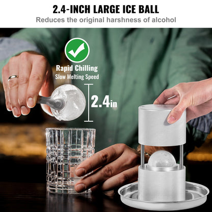 Ice Ball Press Kit, Aircraft Al Alloy Ice Press with Ice Block Mold, Large Mat, Tong, Drip Tray, One Glass, Round Ice Ball Maker 2.4"/60 mm Ice Sphere, for Whiskey, Cocktail on Party & Holiday - Image 4