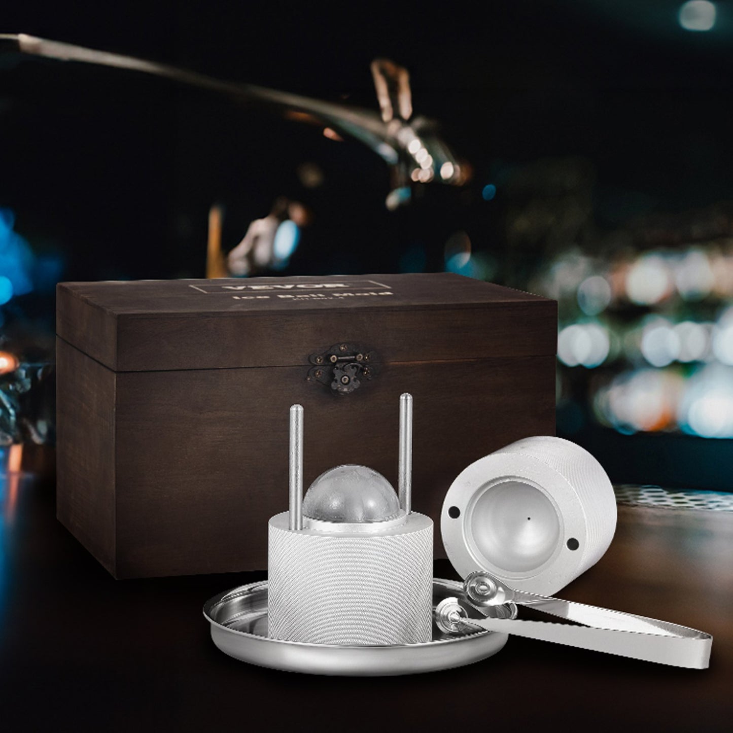 Ice Ball Press Kit, Aircraft Al Alloy Ice Press with Ice Block Mold, Large Mat, Tong, Drip Tray, One Glass, Round Ice Ball Maker 2.4"/60 mm Ice Sphere, for Whiskey, Cocktail on Party & Holiday - Image 8