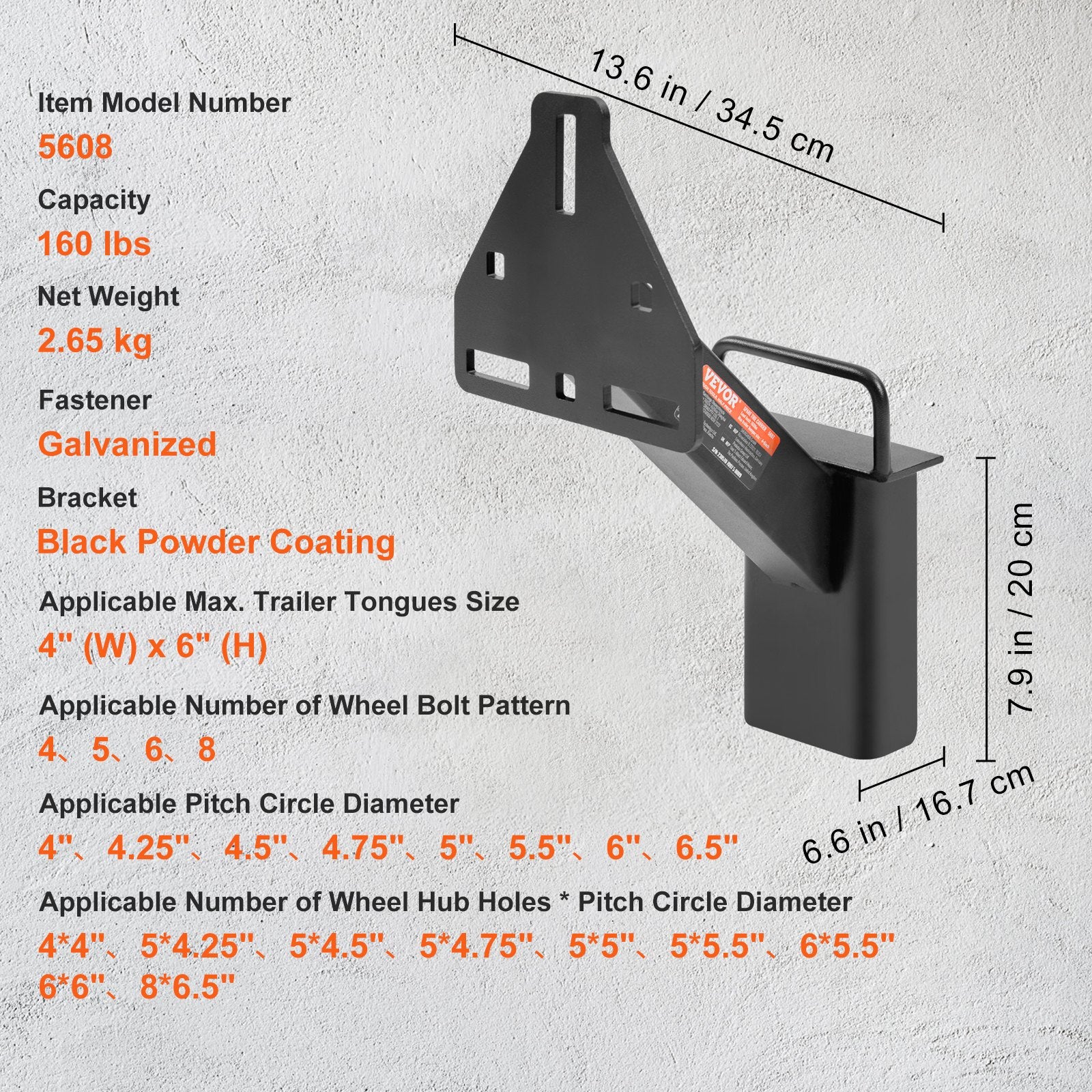 Spare Tire Carrier, Trailer Spare Tire Mount, 160 lbs Capacity, Utility Trailer Accessories Fits Most 4 & 5 & 6 & 8 Lugs Wheels on 4", 4.25", 4.5", 4.75", 5", 5.5", 6", 6.5" Bolt Patterns - Image 7