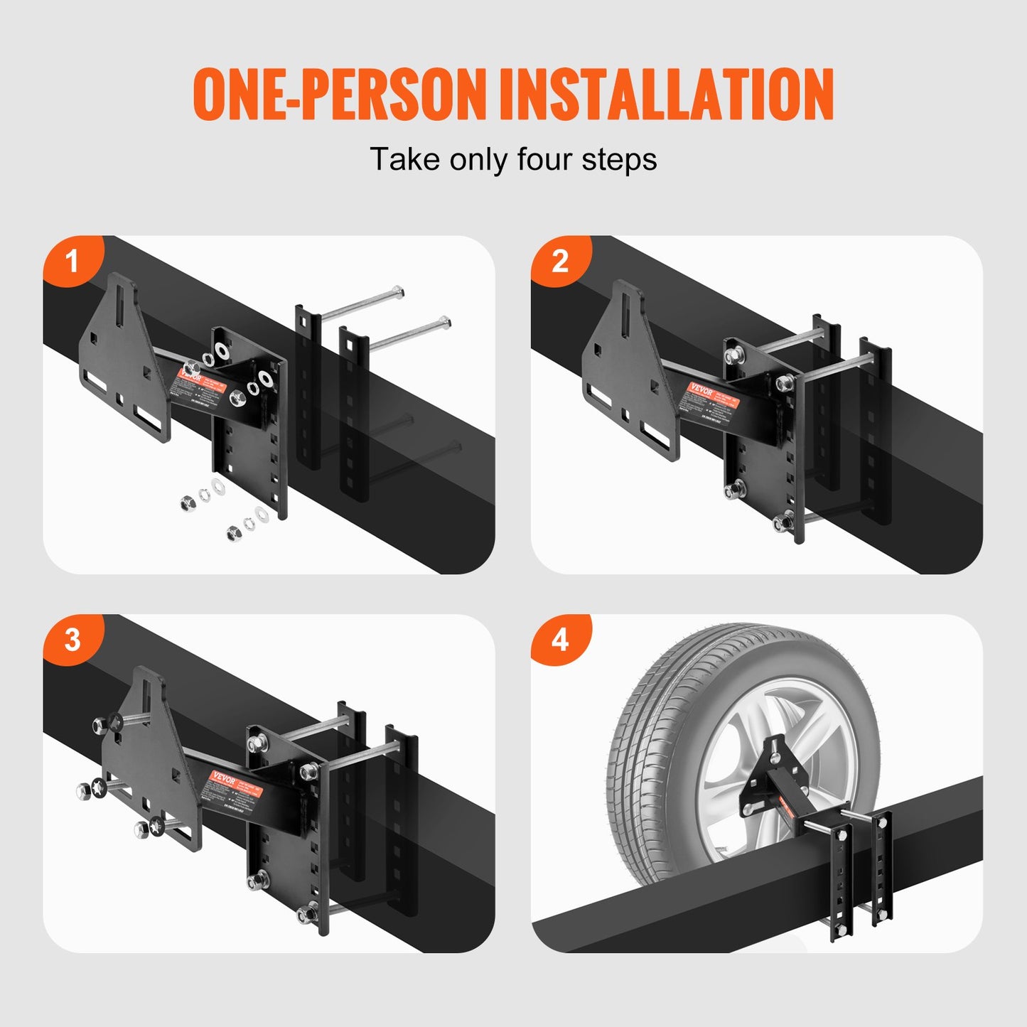 Spare Tire Carrier, Trailer Spare Tire Mount, 160 lbs Capacity, Utility Trailer Accessories Fits Most 4 & 5 & 6 & 8 Lugs Wheels on 4", 4.25", 4.5", 4.75", 5", 5.5", 6", 6.5" Bolt Patterns - Image 3