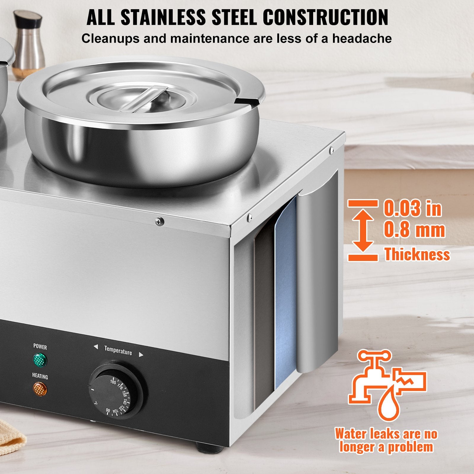 Electric Soup Warmer, Three 7.4QT Stainless Steel Round Pot, 1200W Commercial Food Warmer, 30 - 85℃ Adjustable Temp, Bain Marie with Anti-Dry Burn and Reset Button, for Restaurant, Buffet - Image 5