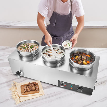 Electric Soup Warmer, Three 7.4QT Stainless Steel Round Pot, 1200W Commercial Food Warmer, 30 - 85℃ Adjustable Temp, Bain Marie with Anti-Dry Burn and Reset Button, for Restaurant, Buffet - Image 8