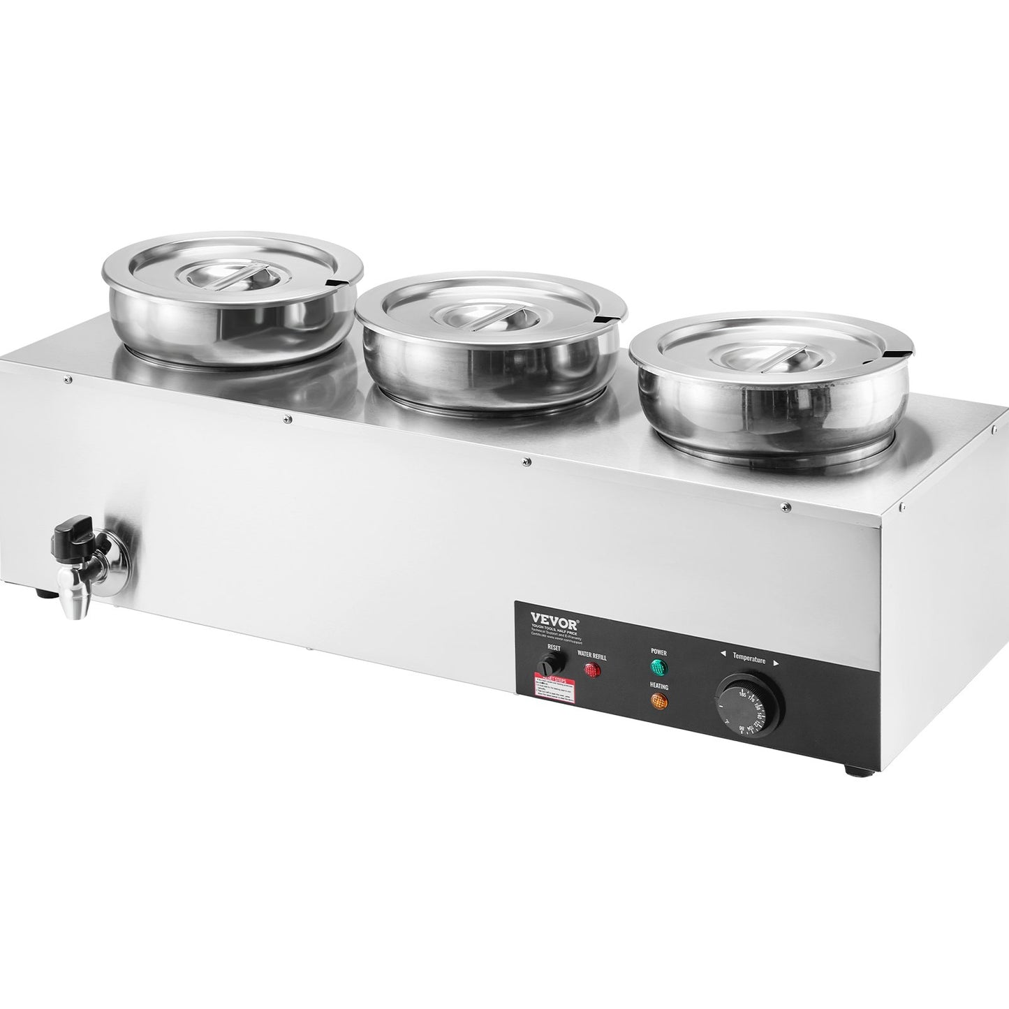 Electric Soup Warmer, Three 7.4QT Stainless Steel Round Pot, 1200W Commercial Food Warmer, 30 - 85℃ Adjustable Temp, Bain Marie with Anti-Dry Burn and Reset Button, for Restaurant, Buffet - Image 9