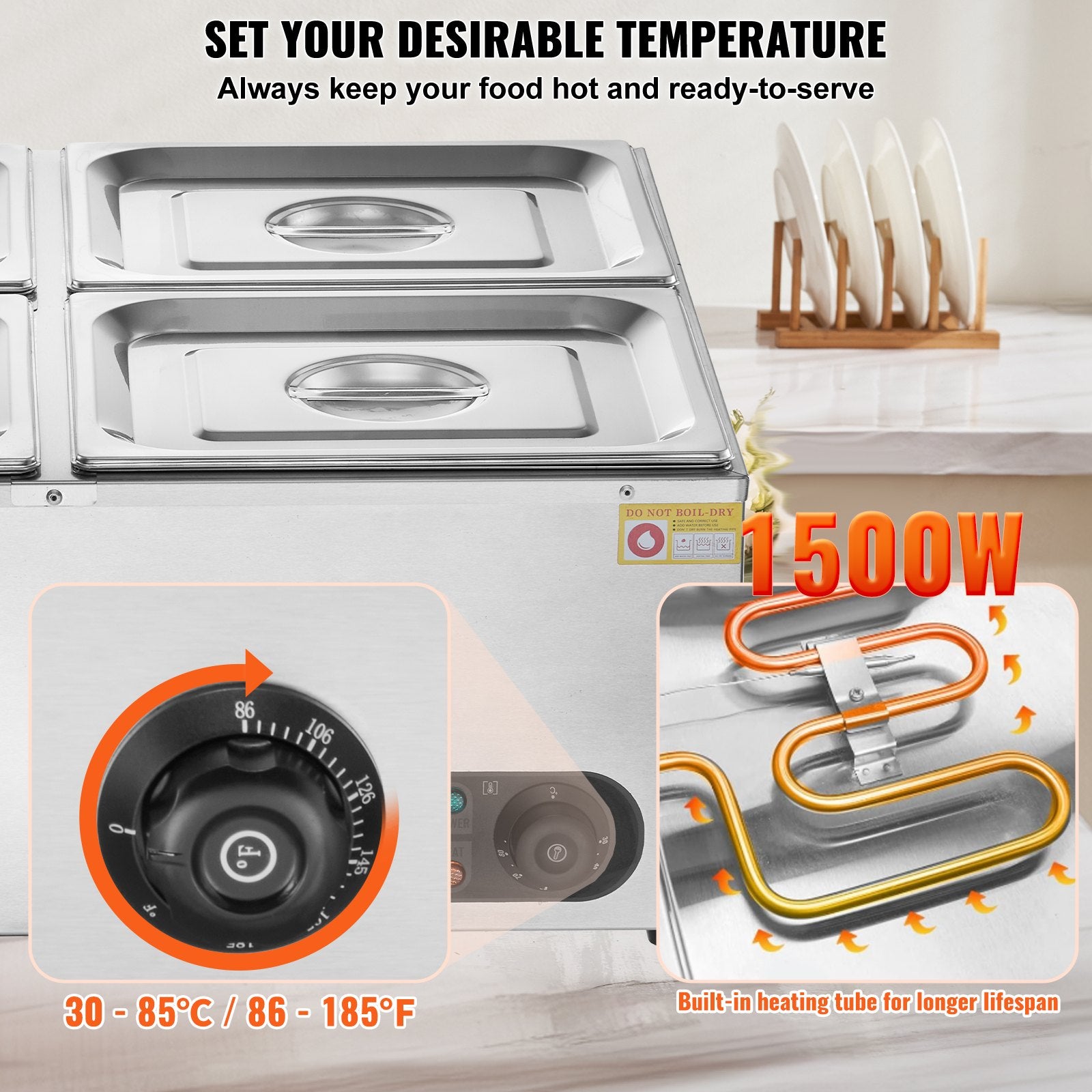 Commercial Electric Food Warmer Countertop Buffet 4*12 Qt Pan Bain Marie - Image 3