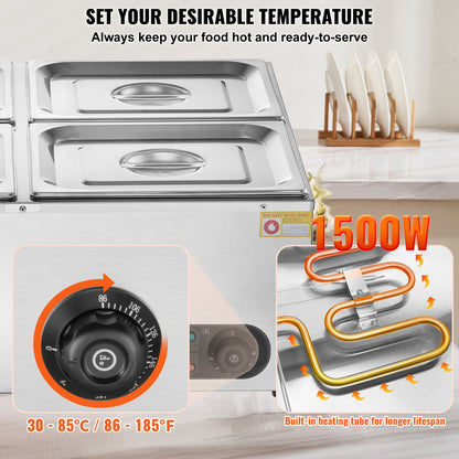 Commercial Electric Food Warmer Countertop Buffet 4*12 Qt Pan Bain Marie - Image 3