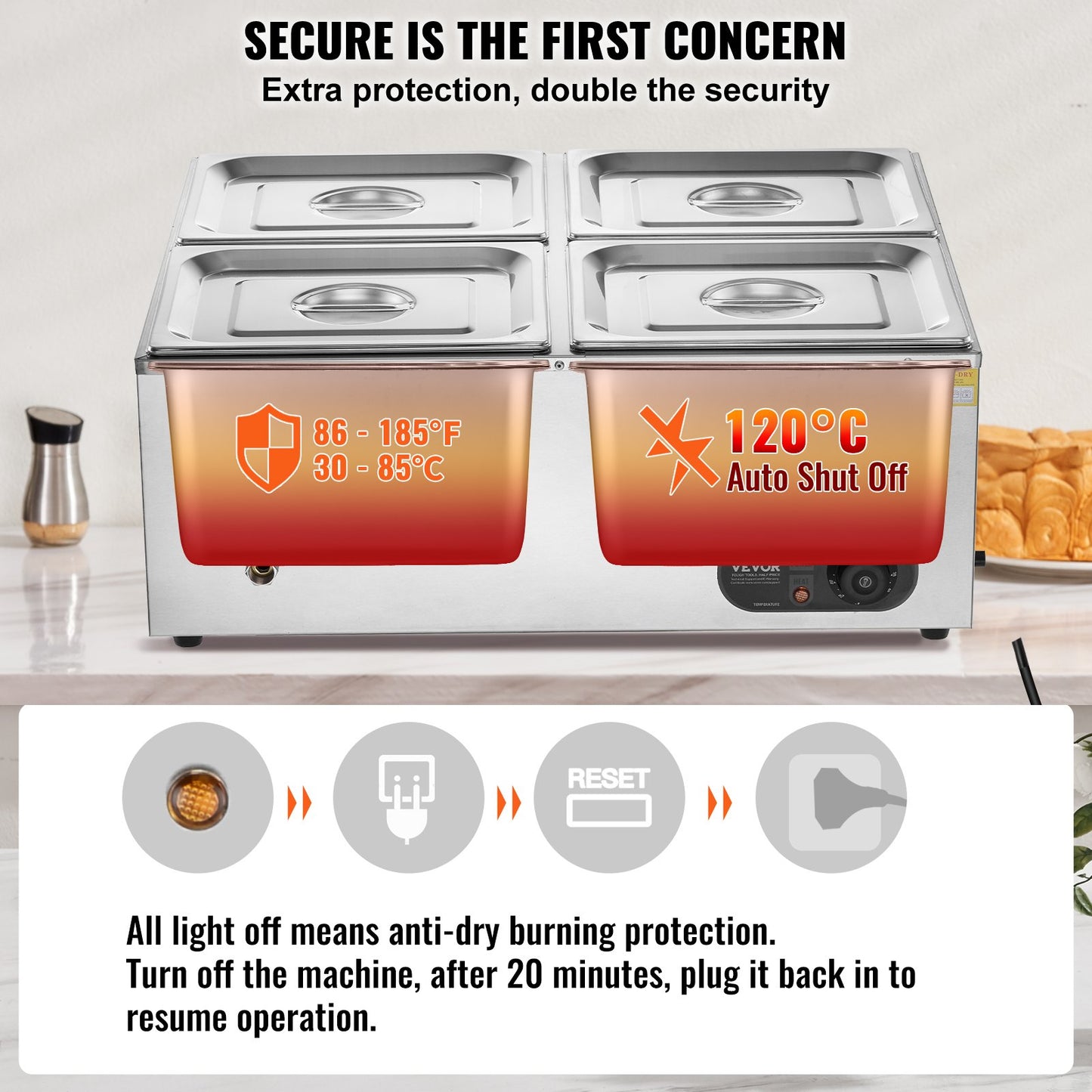 Commercial Electric Food Warmer Countertop Buffet 4*12 Qt Pan Bain Marie - Image 4
