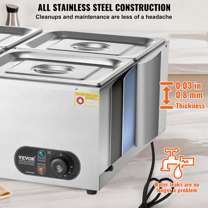 Commercial Electric Food Warmer Countertop Buffet 4*12 Qt Pan Bain Marie - Image 5