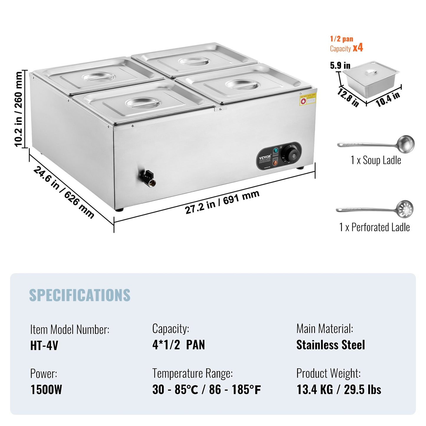 Commercial Electric Food Warmer Countertop Buffet 4*12 Qt Pan Bain Marie - Image 7