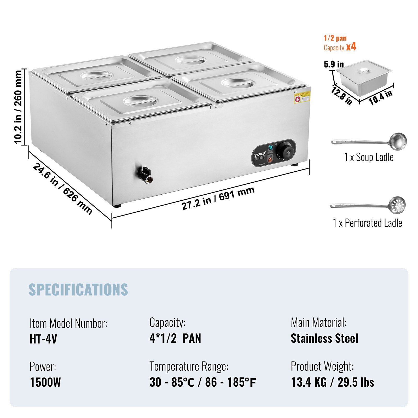 Commercial Electric Food Warmer Countertop Buffet 4*12 Qt Pan Bain Marie - Image 7