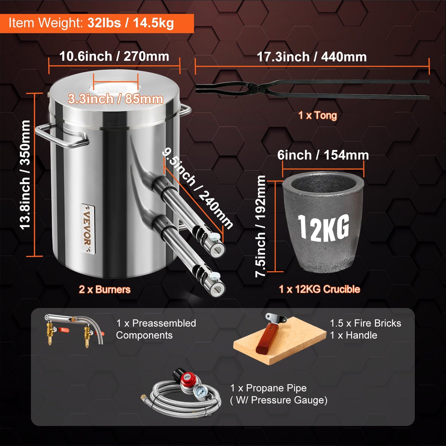 12KG Propane Smelting Furnace Kit Melting Furnace Double Burners 2700℉ - Image 7
