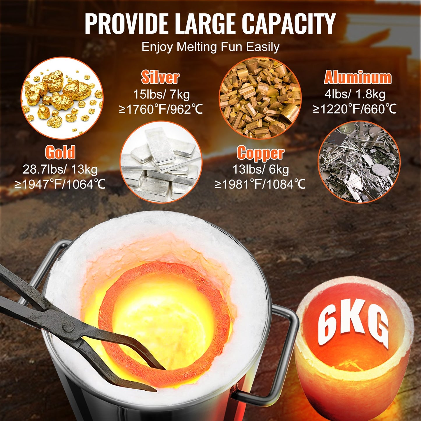 6KG Propane Melting Furnace Kit Melting Furnace Stainless Steel 2700℉ - Image 4