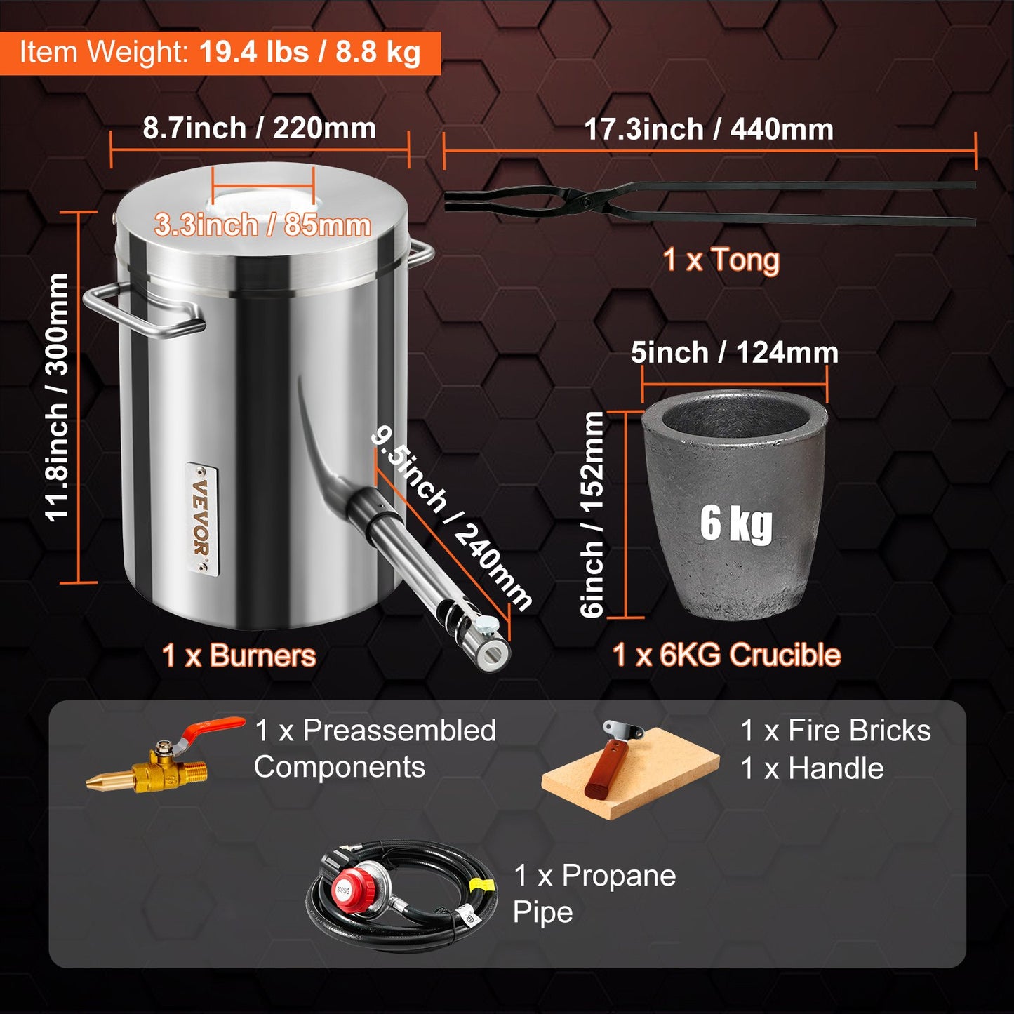 6KG Propane Melting Furnace Kit Melting Furnace Stainless Steel 2700℉ - Image 7