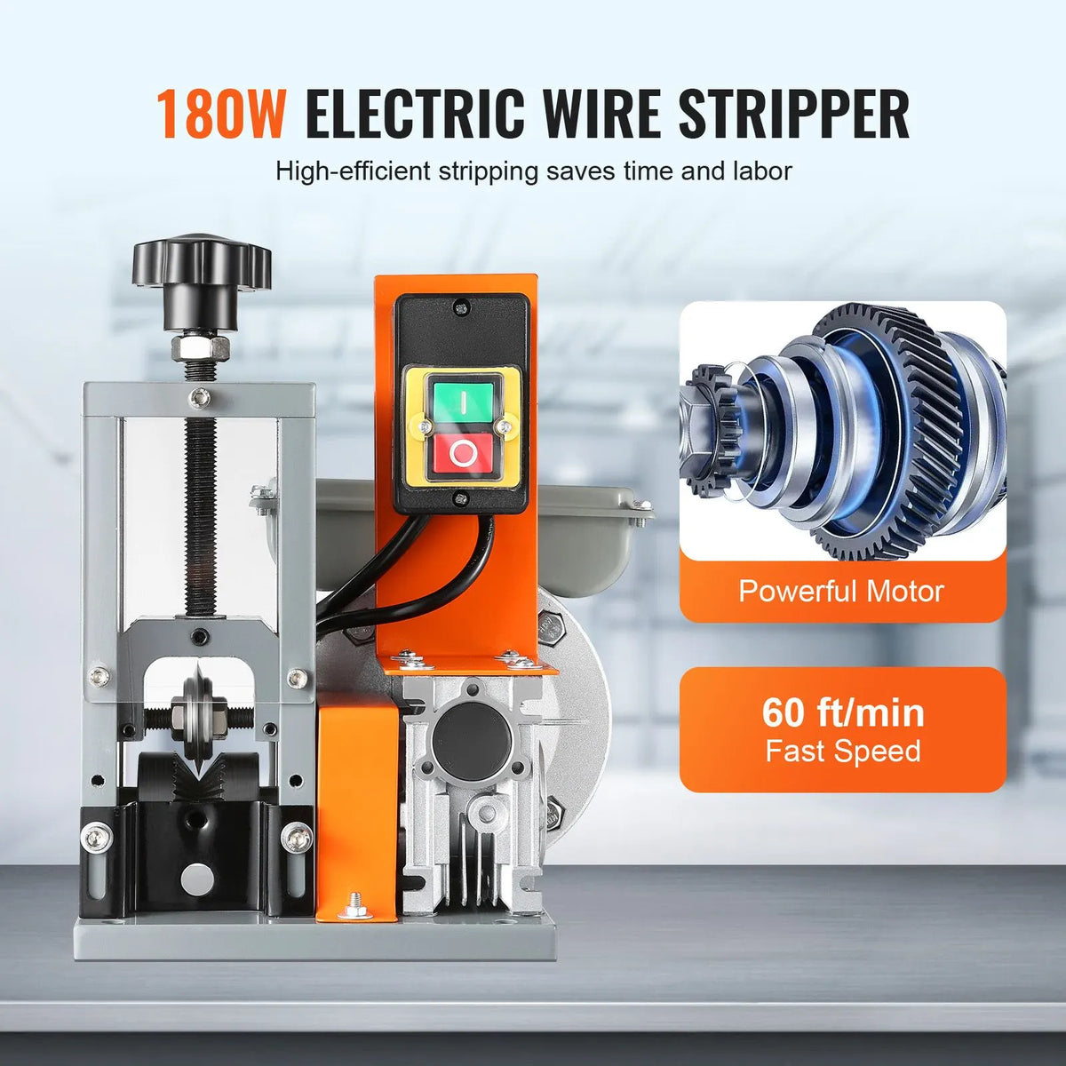 Automatic Wire Stripping Machine, 0.06''-1.18'' Electric Motorized Cable Stripper, 180 W, 60 ft/min Wire Peeler with Visible Stripping Depth Reference, for Scrap Copper Recycling - Image 2
