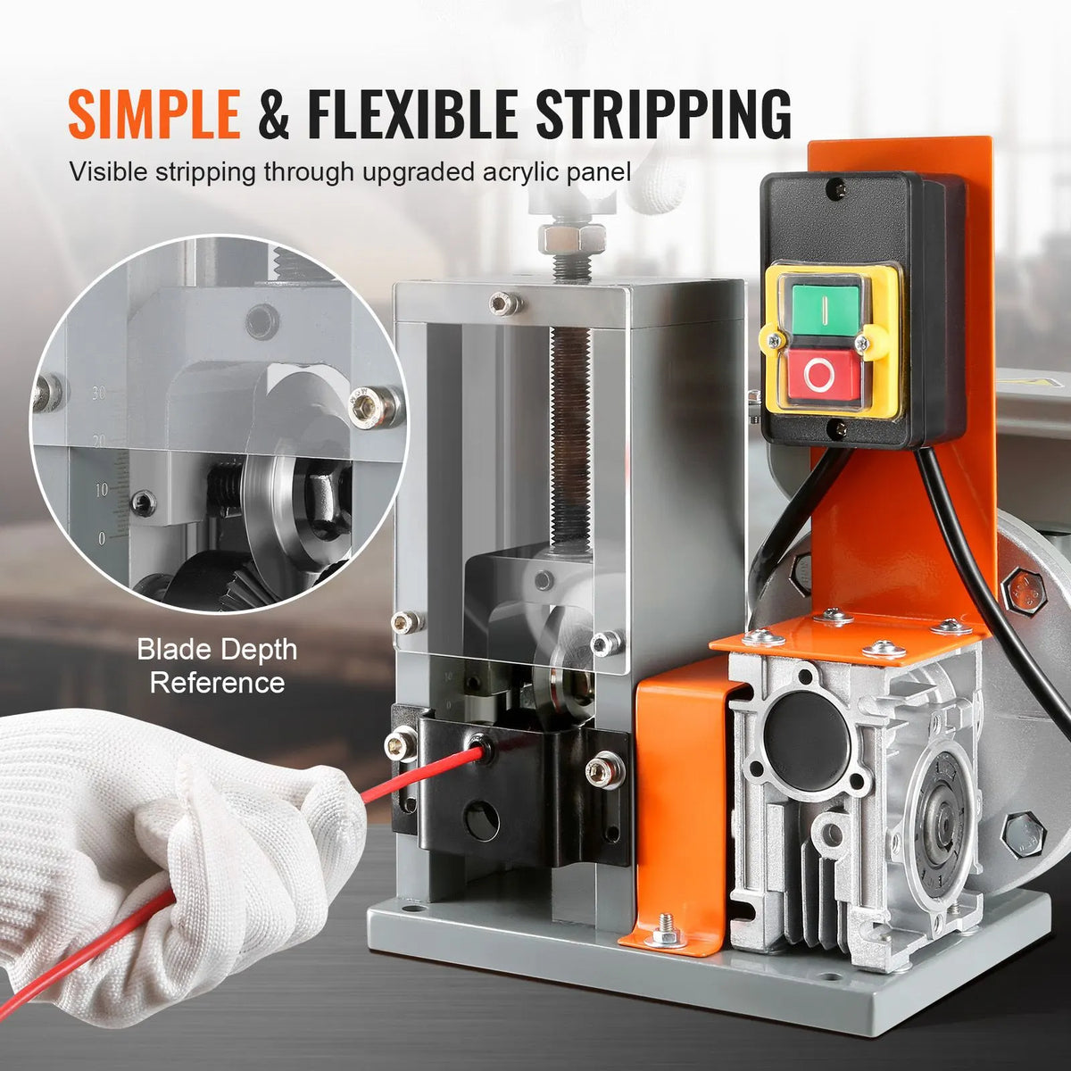 Automatic Wire Stripping Machine, 0.06''-1.18'' Electric Motorized Cable Stripper, 180 W, 60 ft/min Wire Peeler with Visible Stripping Depth Reference, for Scrap Copper Recycling - Image 3