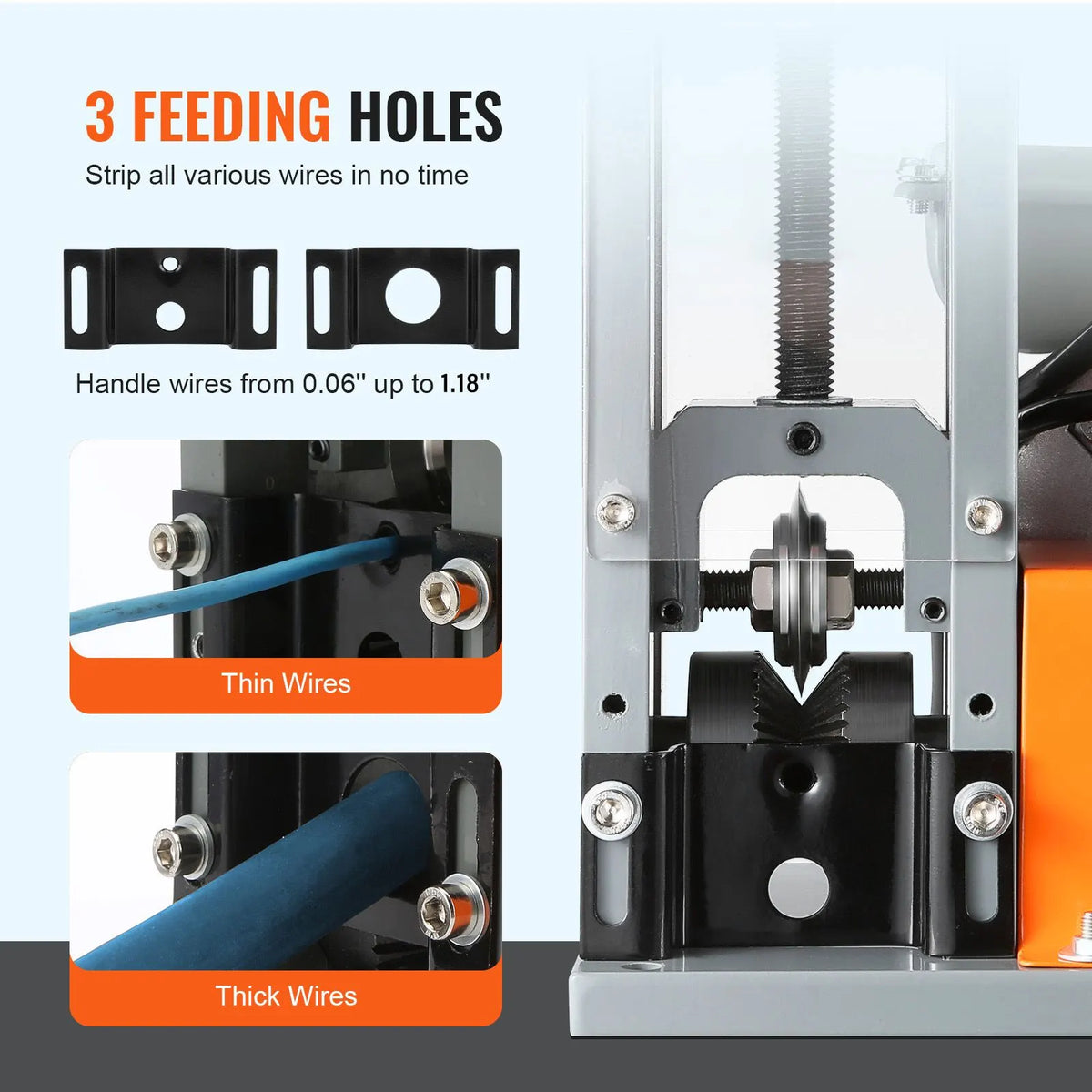 Automatic Wire Stripping Machine, 0.06''-1.18'' Electric Motorized Cable Stripper, 180 W, 60 ft/min Wire Peeler with Visible Stripping Depth Reference, for Scrap Copper Recycling - Image 4