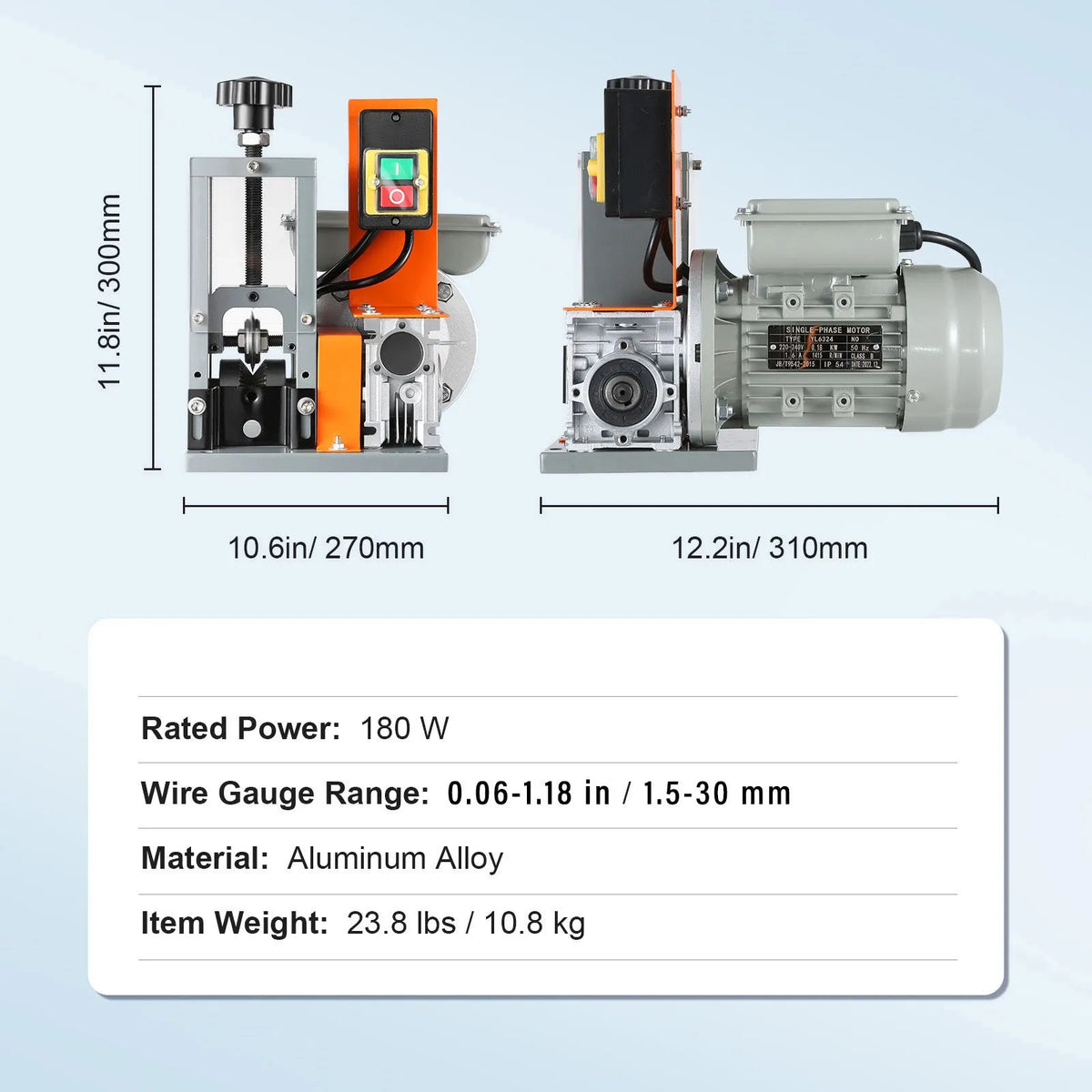 Automatic Wire Stripping Machine, 0.06''-1.18'' Electric Motorized Cable Stripper, 180 W, 60 ft/min Wire Peeler with Visible Stripping Depth Reference, for Scrap Copper Recycling - Image 7