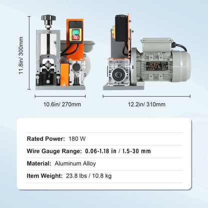 Automatic Wire Stripping Machine, 0.06''-1.18'' Electric Motorized Cable Stripper, 180 W, 60 ft/min Wire Peeler with Visible Stripping Depth Reference, for Scrap Copper Recycling - Image 7