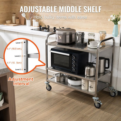3-Tier Utility Cart Rolling Cart on Wheels 37.5"x20"x37.7" 450 LBS 6 Hooks - Image 4
