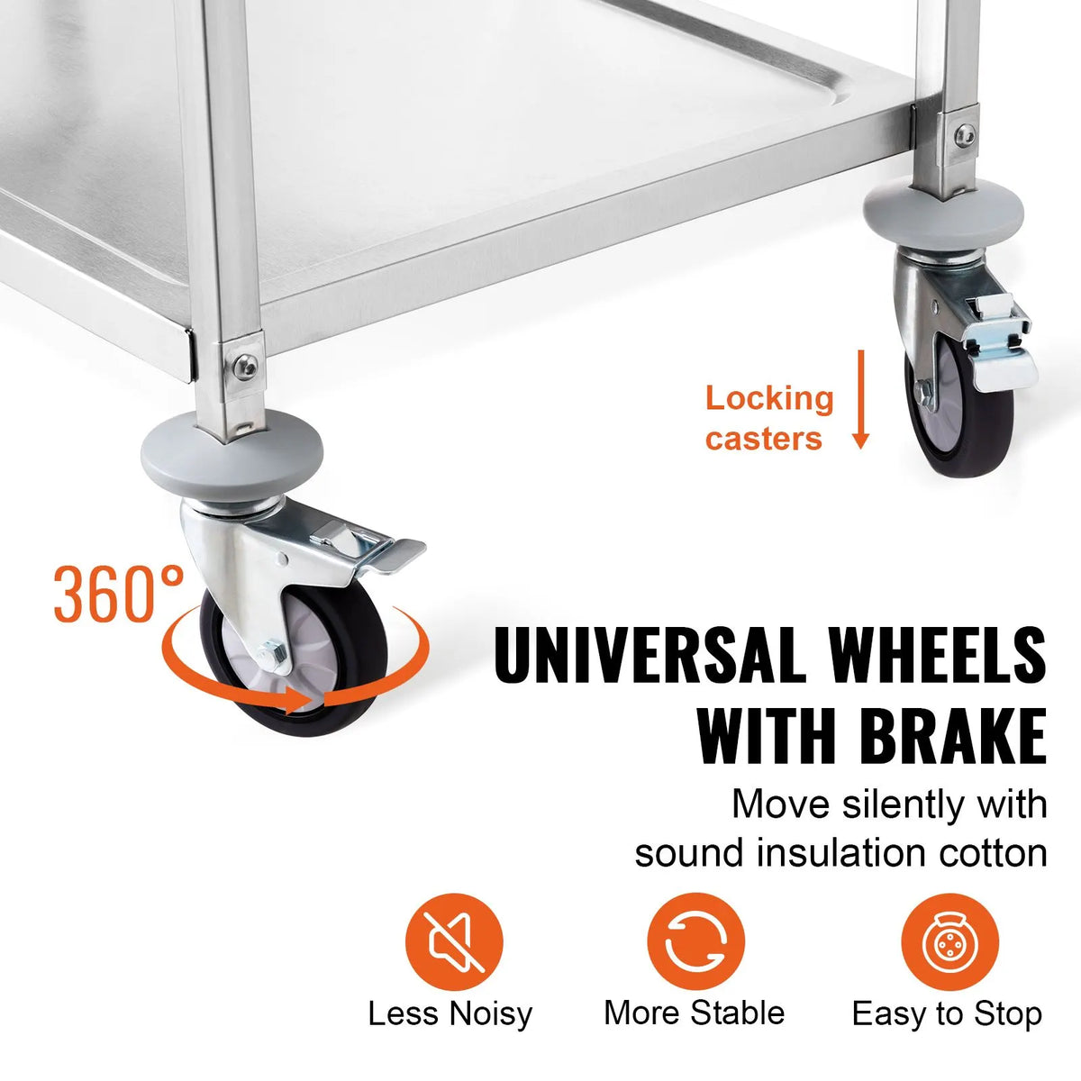 3-Tier Utility Cart Rolling Cart on Wheels 37.5"x20"x37.7" 450 LBS 6 Hooks - Image 5